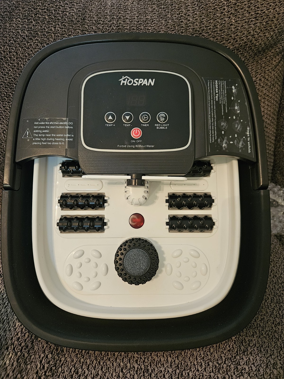 HOSPAN Collapsible Foot Spa with Heat, Bubble, Red Light, and Temperature Contro