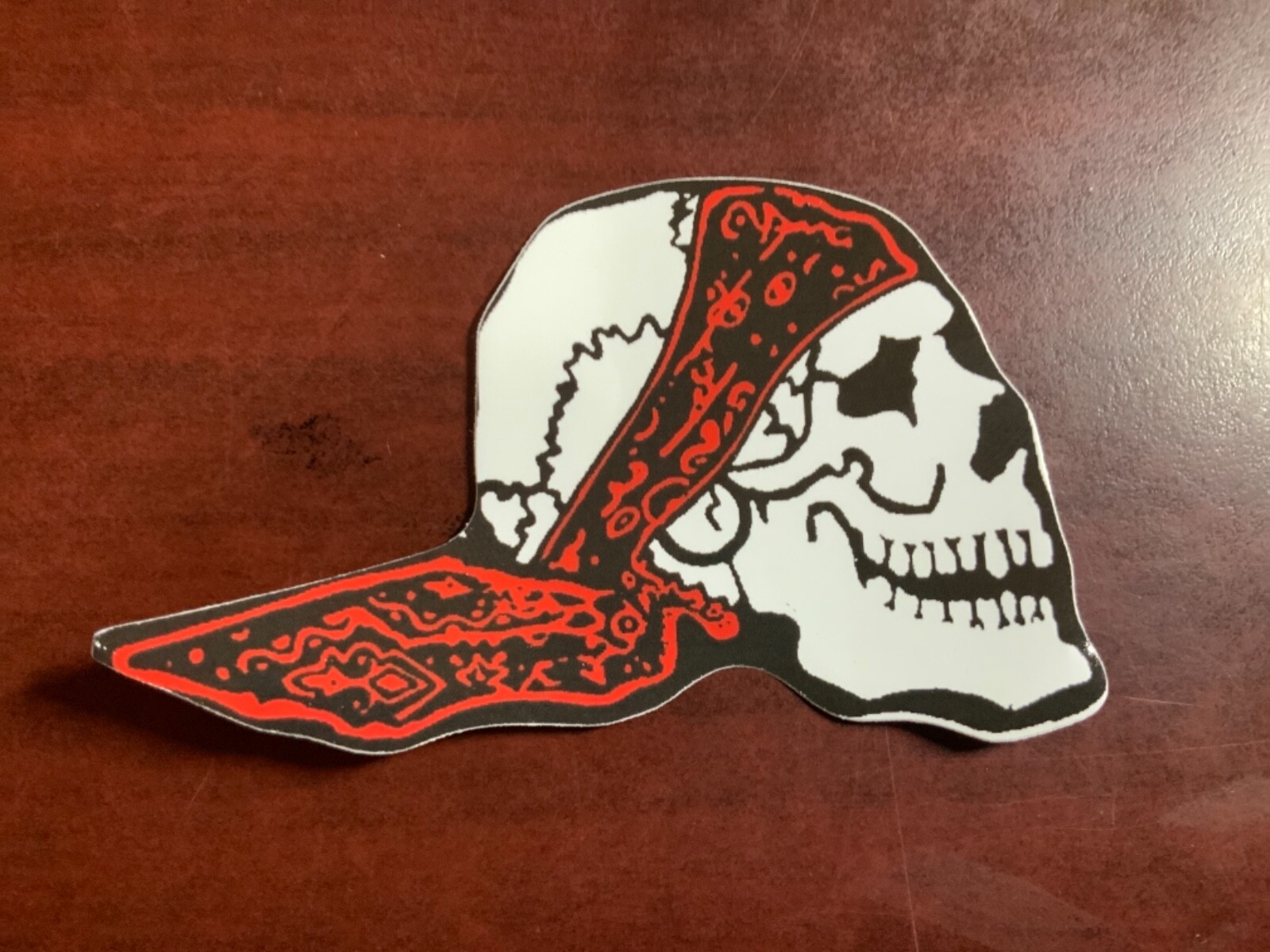 Motorcycle Sticker for Helmets or toolbox #1,942 Skull with Bandana left