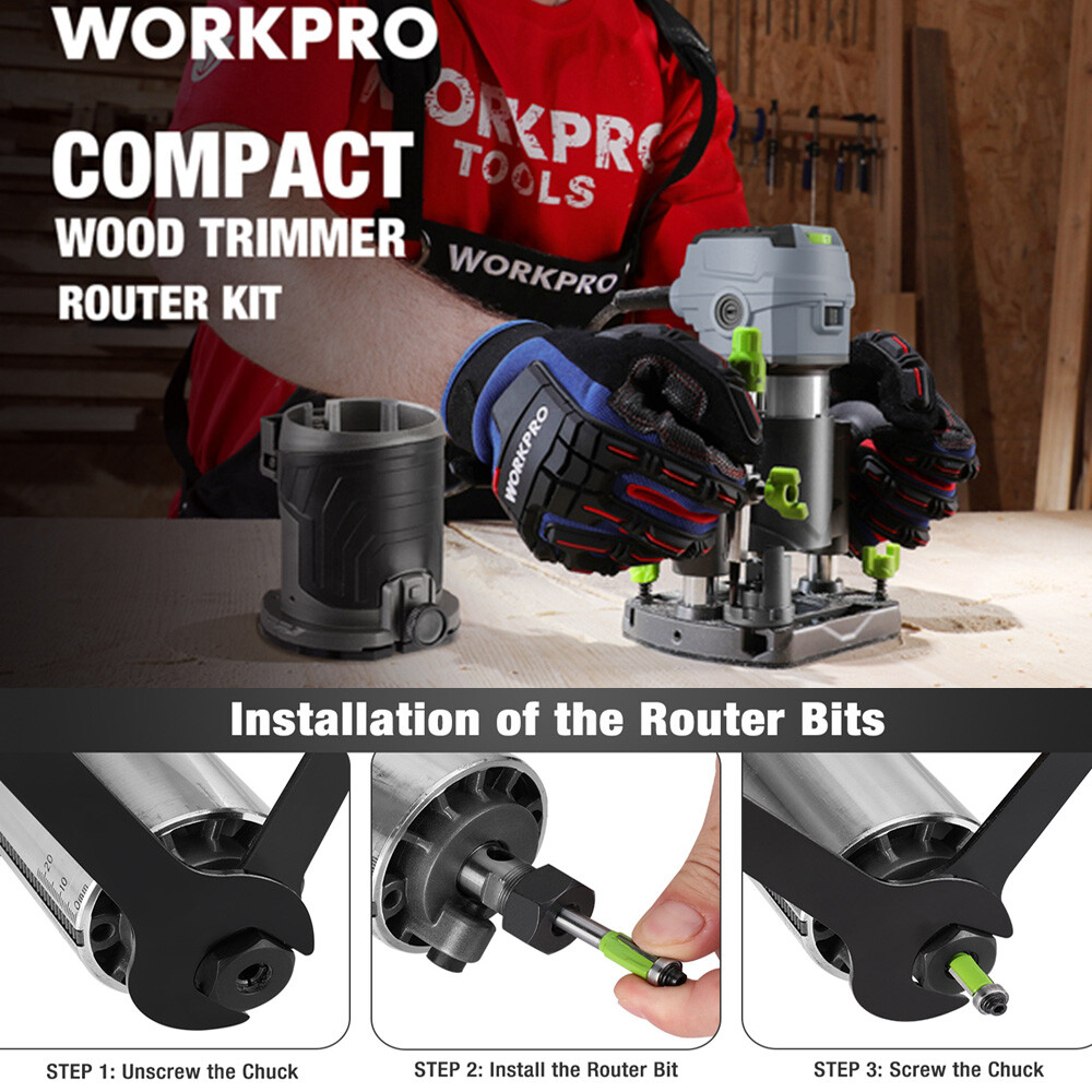 WORKPRO 6.5 Amp Compact Router Combo Fixed Plunge Base Router 6 Speeds 32000 RPM