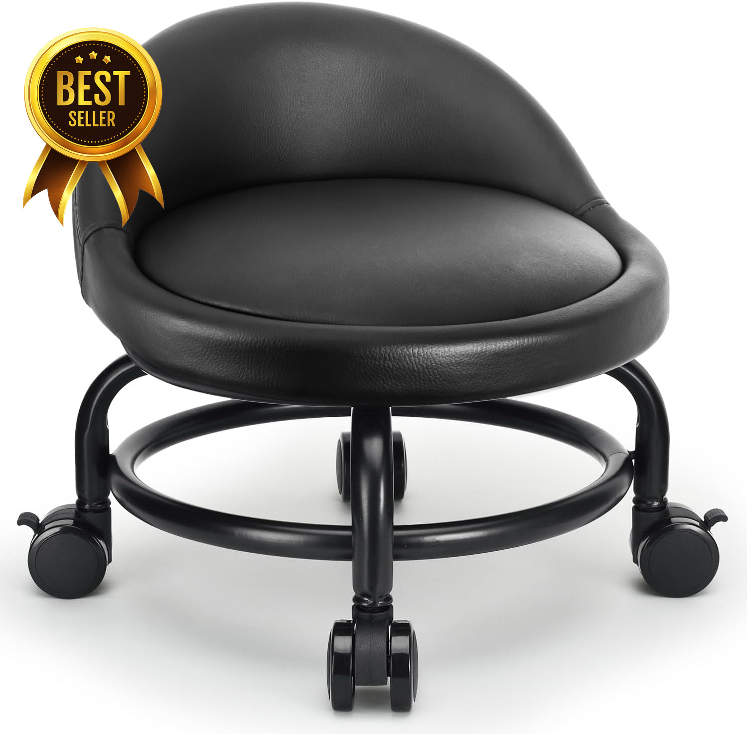 Rolling Stool with Backrest Low Height Roller Seat for Home Office Garage Shop