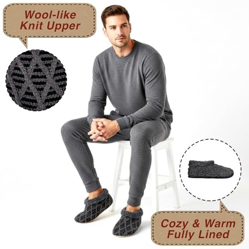 cosyone1997 2-Pair Men's Slipper Socks Fluffy 10-11 2-pair Knit Black & Grey