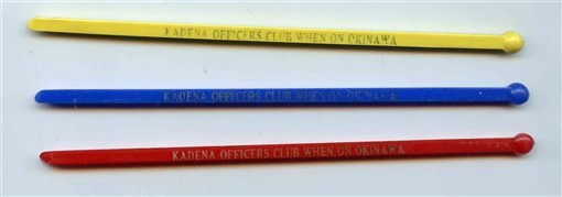 3 Kadena Officer's Club Plastic Swizzle Sticks Okinawa Japan