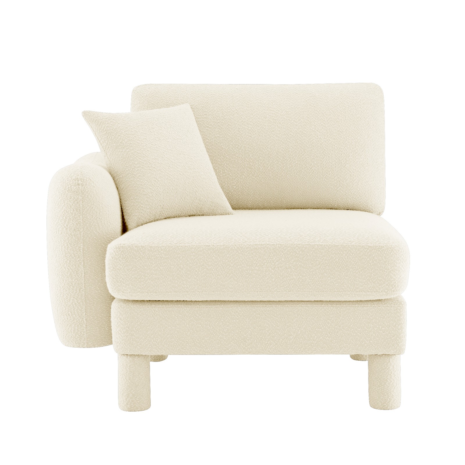 Modern Boucle Single-Seat Sofa with Pillow, Beige, for Living Room