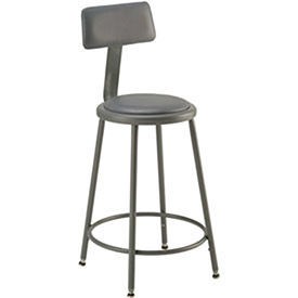 Vinyl Upholstered Steel Shop Stool With Padded Back Rest 24-33"H