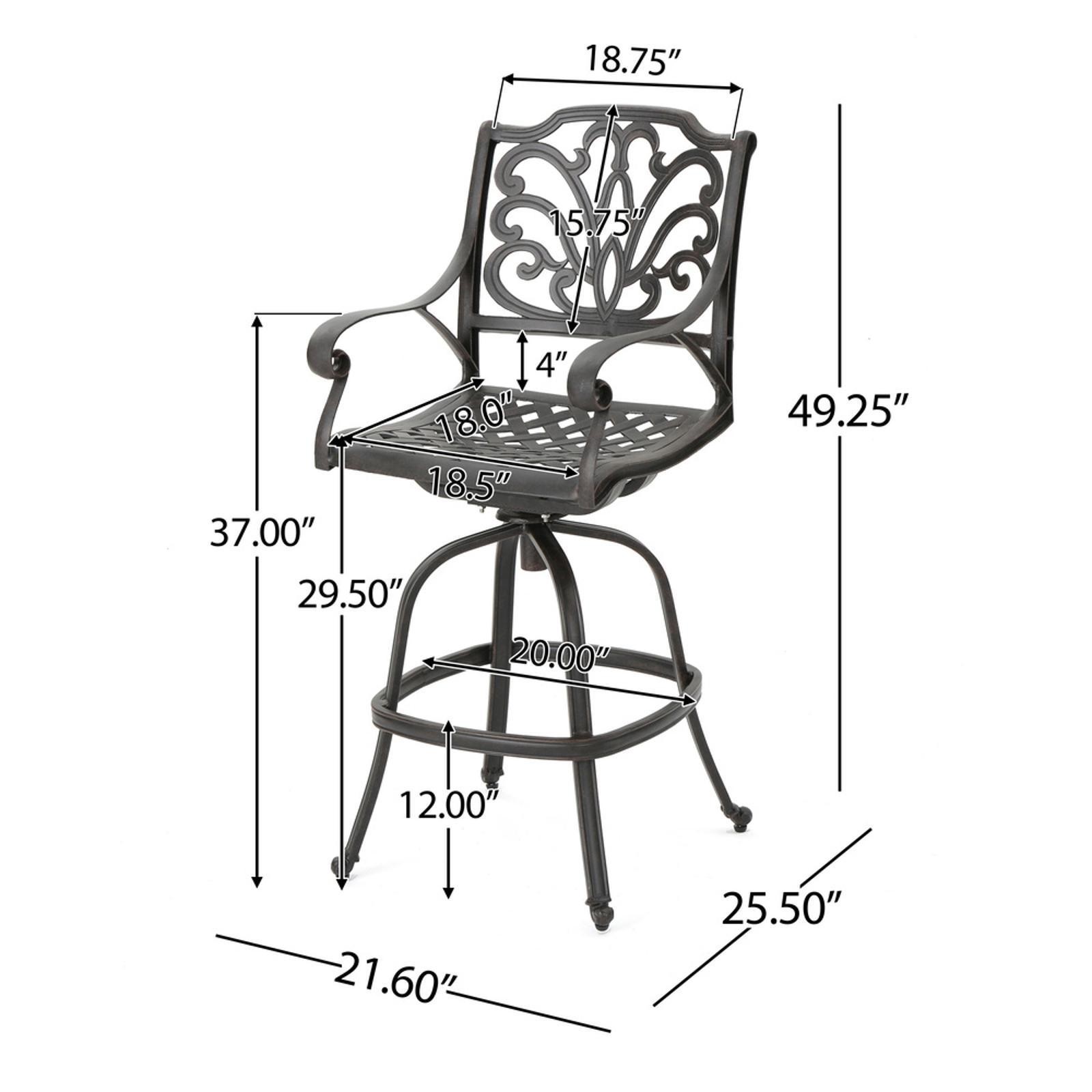Aluminum Frame Swivel Bar Stool with Elegant Scrolled Arms – Comfortable and