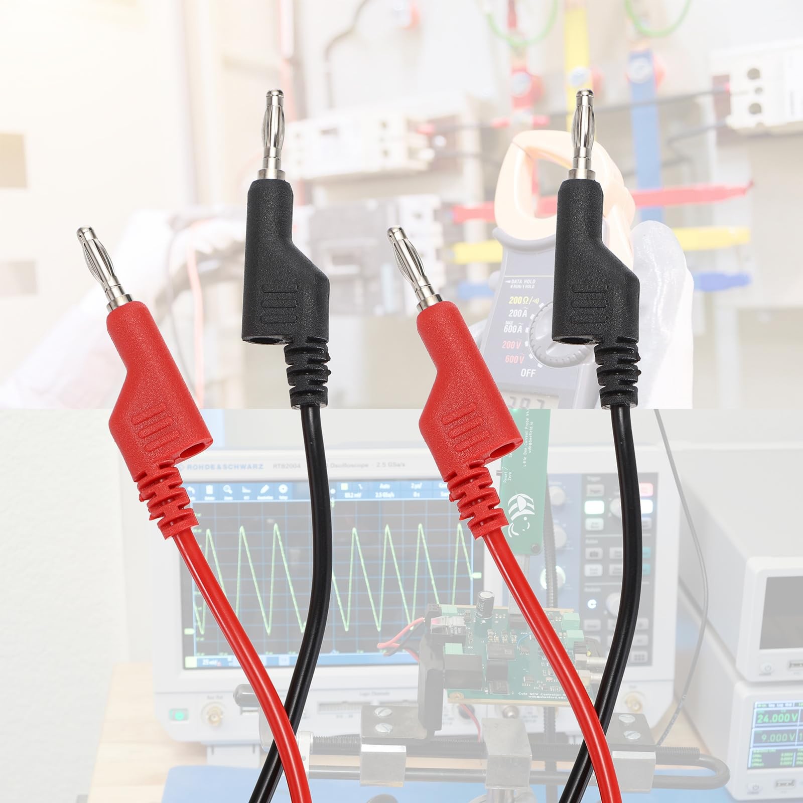 4 Pcs Banana Plug Test Leads 2M, 1000V/15A, Stackable, Multimeter Clip Wires...