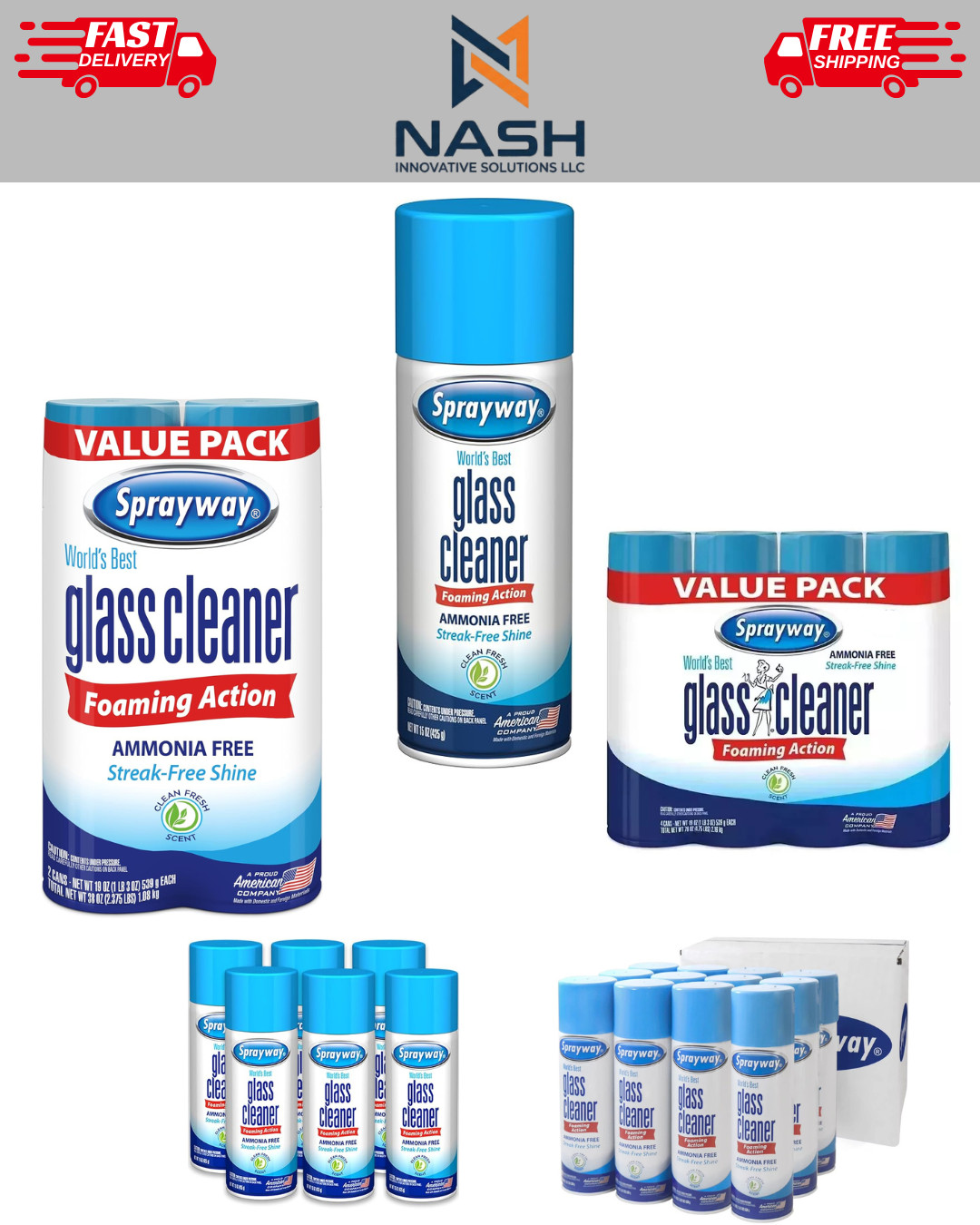Sprayway Glass Cleaner 15oz  (Pack of 2/4/6/12) Foaming Spray  Limited Stock