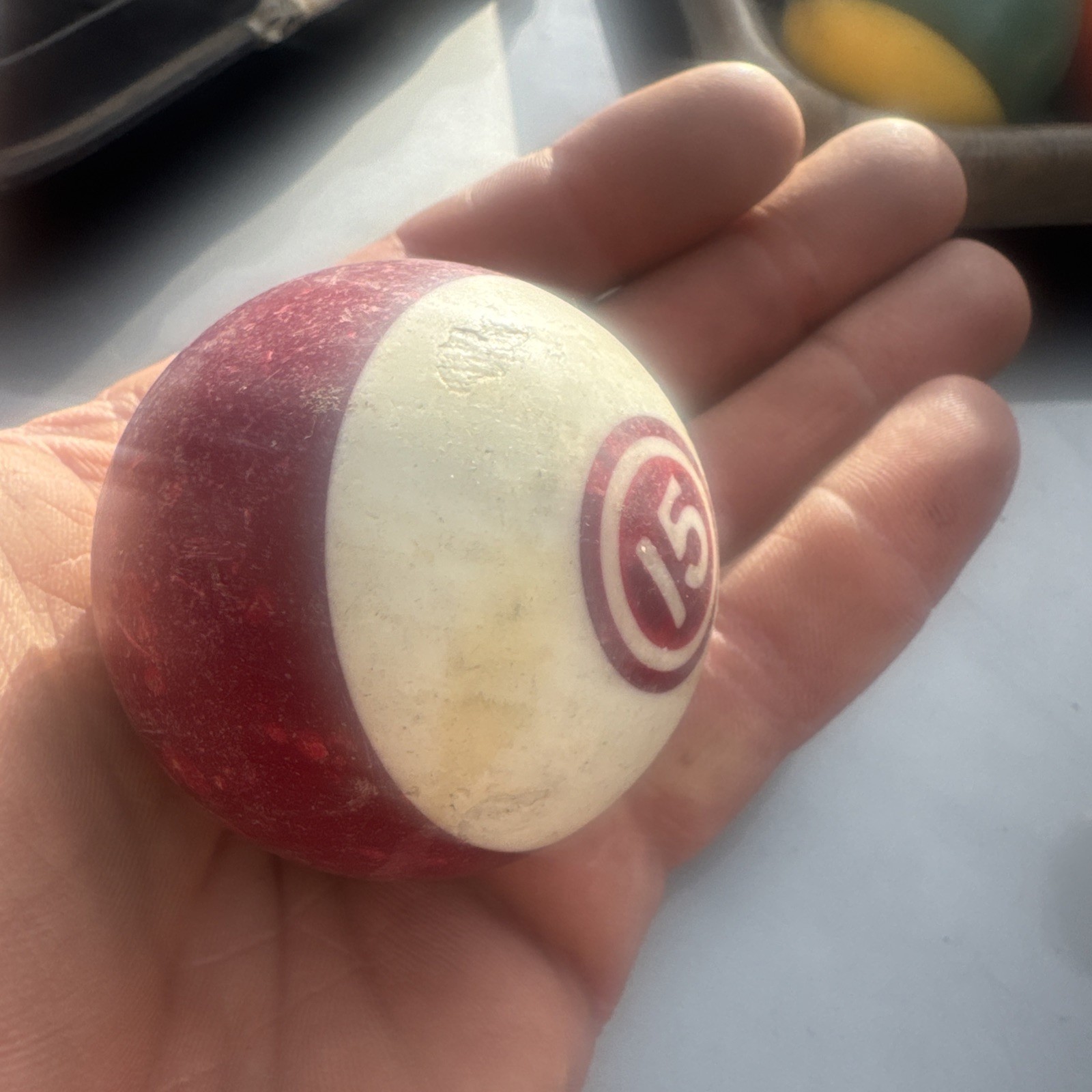Vintage Billiard Pool Ball 2 1/4" Maroon #15 Replacement Double Circle Striped