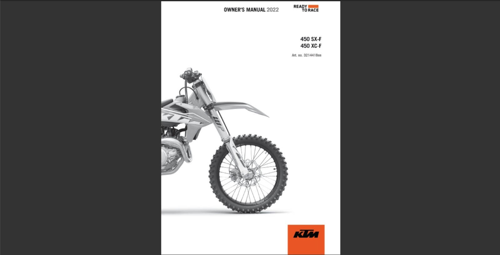 2022 KTM 450 SX-F and 450 XC-F Maintenance and Owners Manual (Reprint)