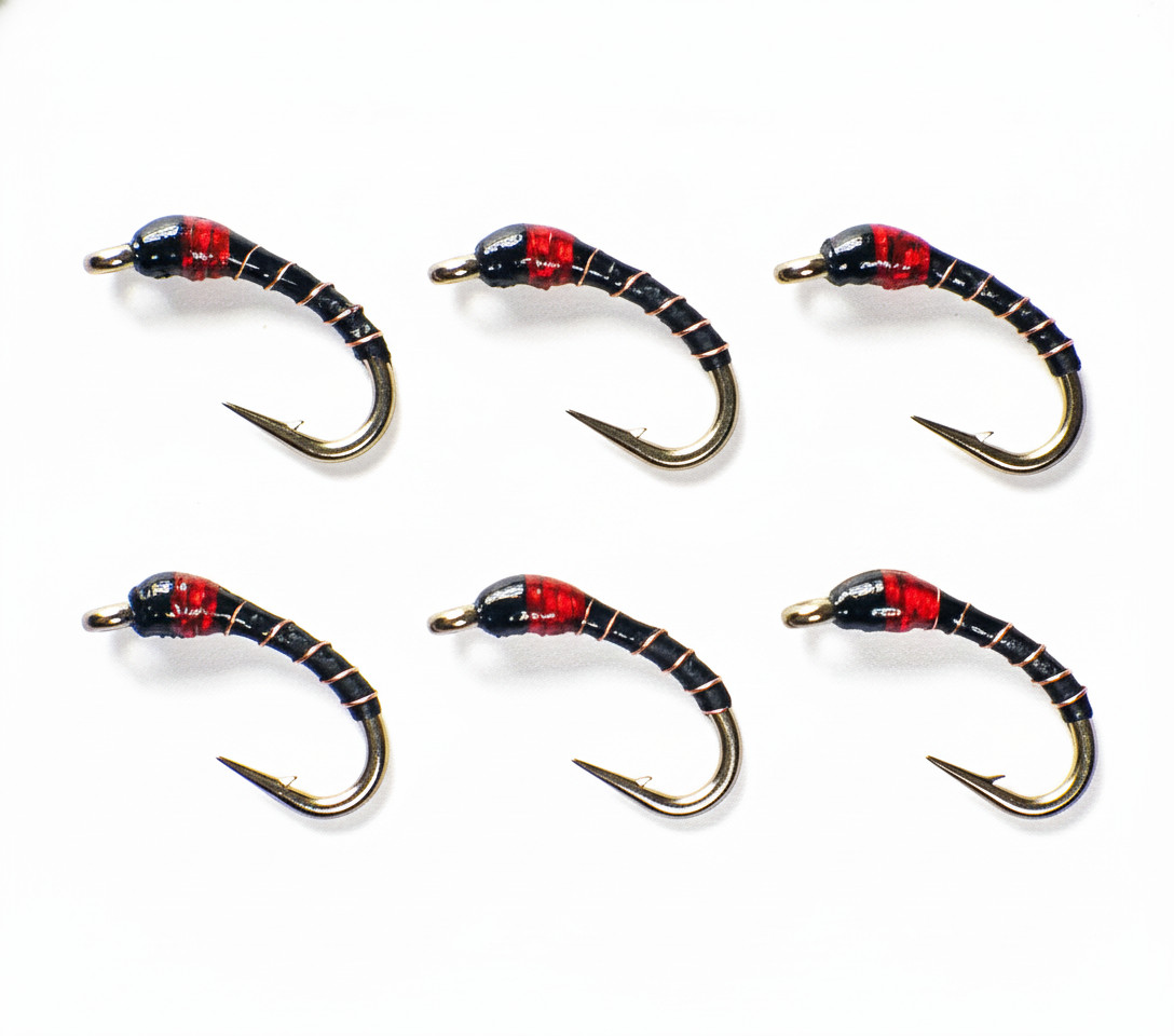 Black Beauty Midge Ruby Hot Spot Nymphs - Premium Trout Fly Fishing Lot