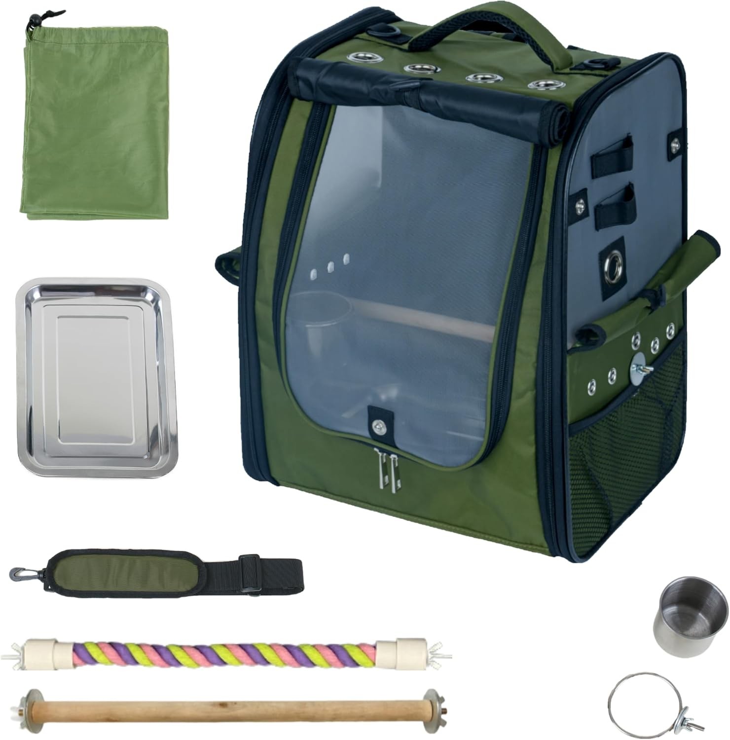 Birds Day backpack parrot travel cage with 2 perches and a food bowl)