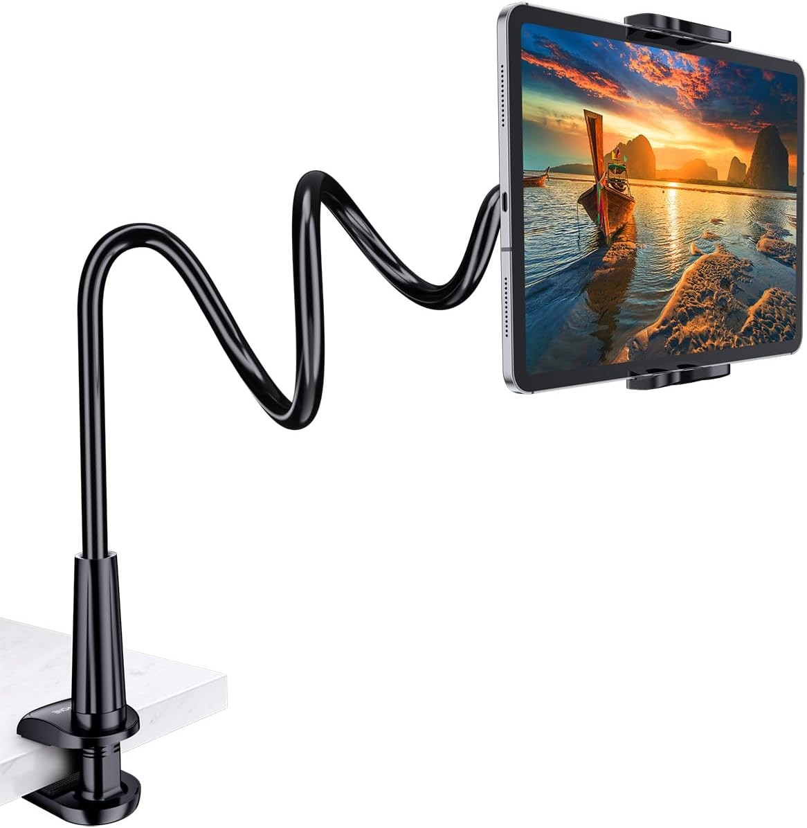 Gooseneck Tablet Holder Stand for Bed Adjustable Flexible Arm Tablet Mount Clamp