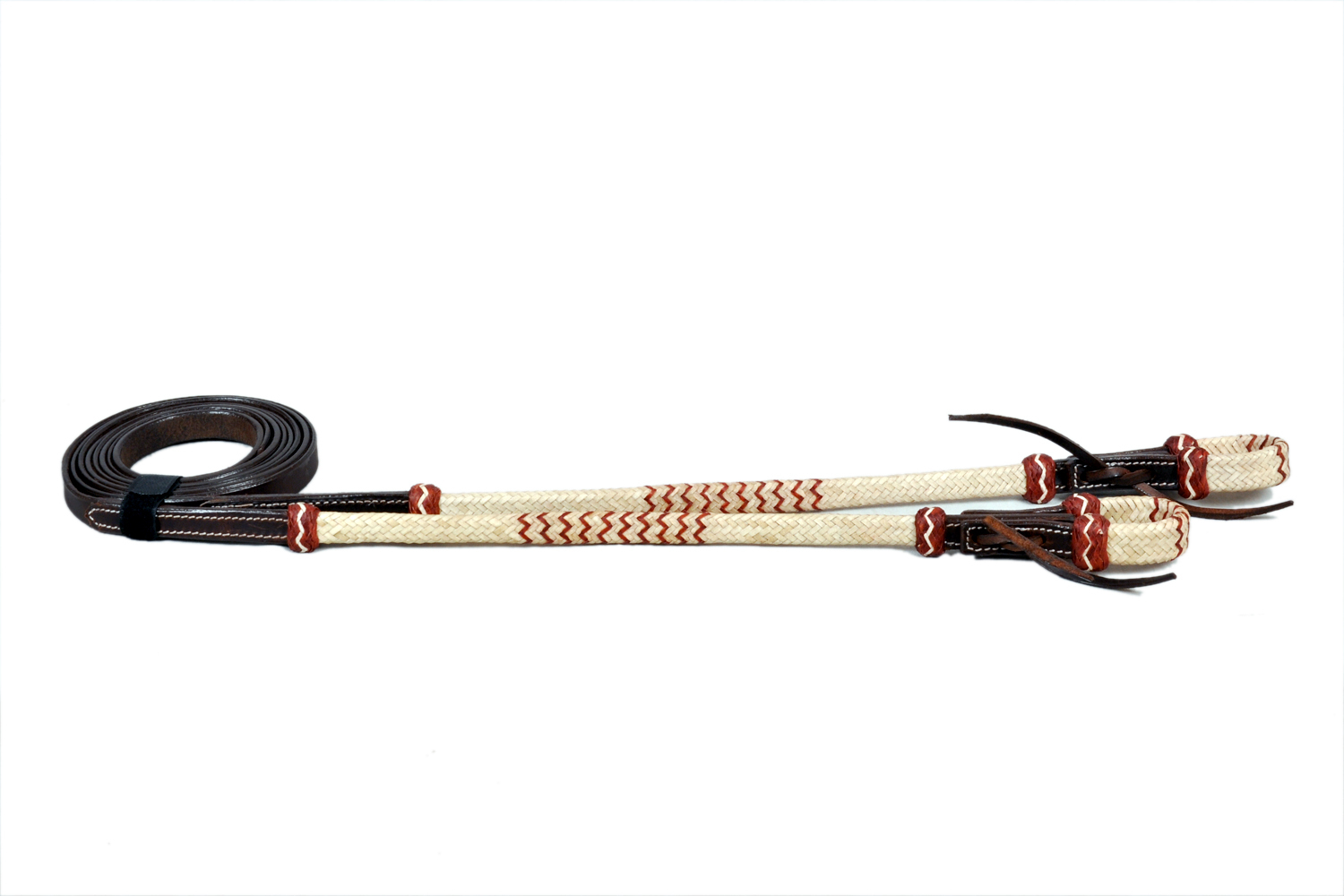 Western Dark Oil Tan & Nat Rawhide Braided Leather Reins With Water Loop