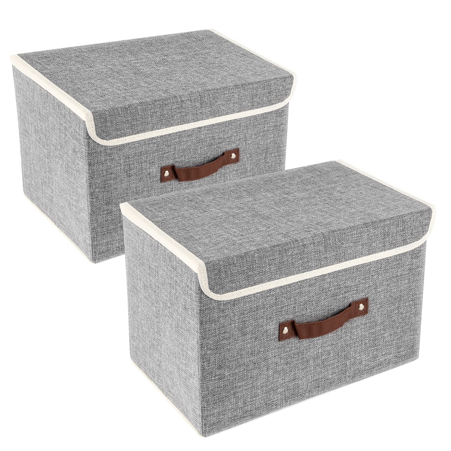 2 Pack Collapsible Storage Boxes Washable Fabric Bins Lids 14.9x9.8x9.8 Gray