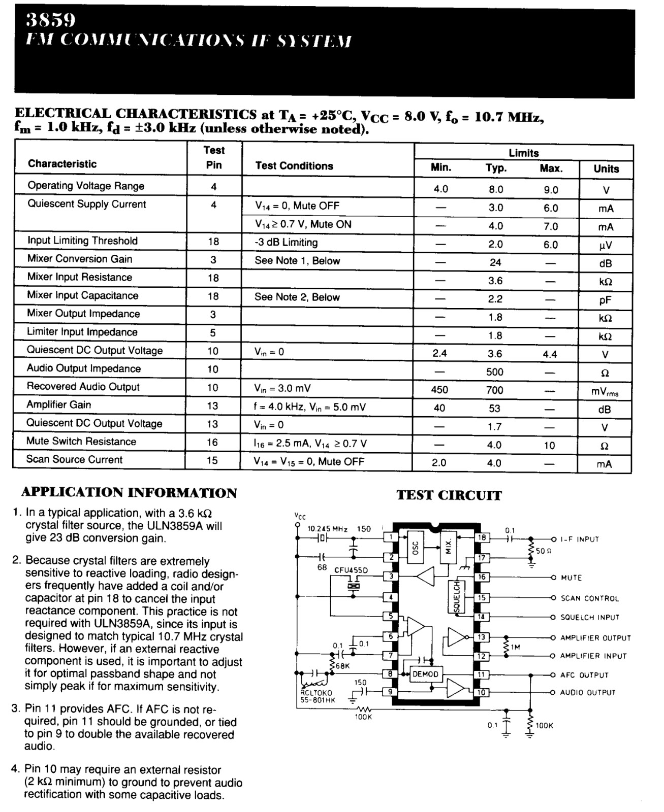 ULN3859A Sprague FM IF System IC Demodulator Modulator DIP-18