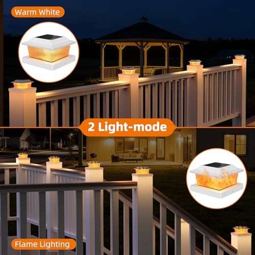 Solar Post Cap Lights Outdoor Flickering Flame Light Fit for 8 Pack White