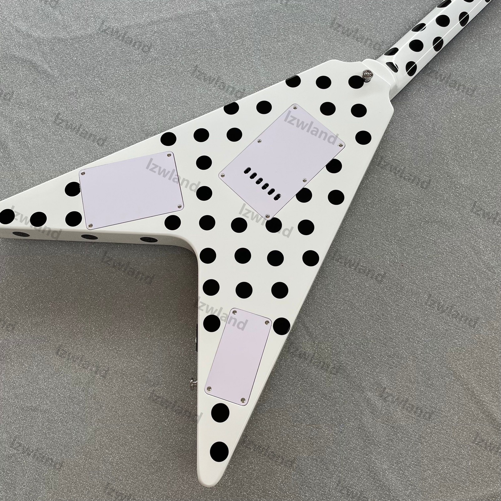 V Shape Electric Guitar H-H Pickups Black Polka Dot White Finish Chrome Hardware