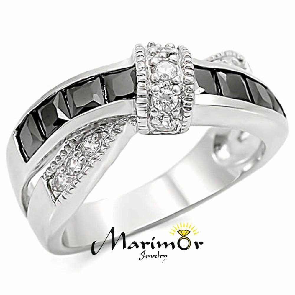 1.75 Ct Jet Black & Clear Zirconia Stainless Steel Fashion Ring Womens Sz 5-10