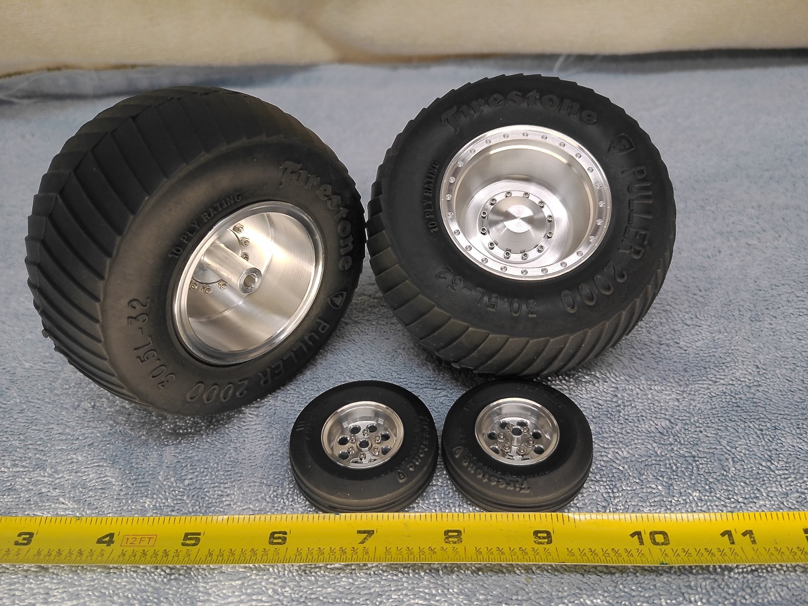 #2 Custom 1/16 scale tractor puller wheels set. Firestone 30.5L-32, 11L-15