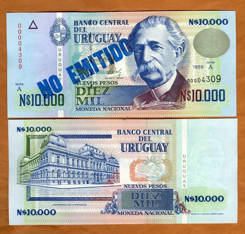 Uruguay, 10000 (10,000) Nuevos Pesos, 1989, P-68B, UNC   Not Issued