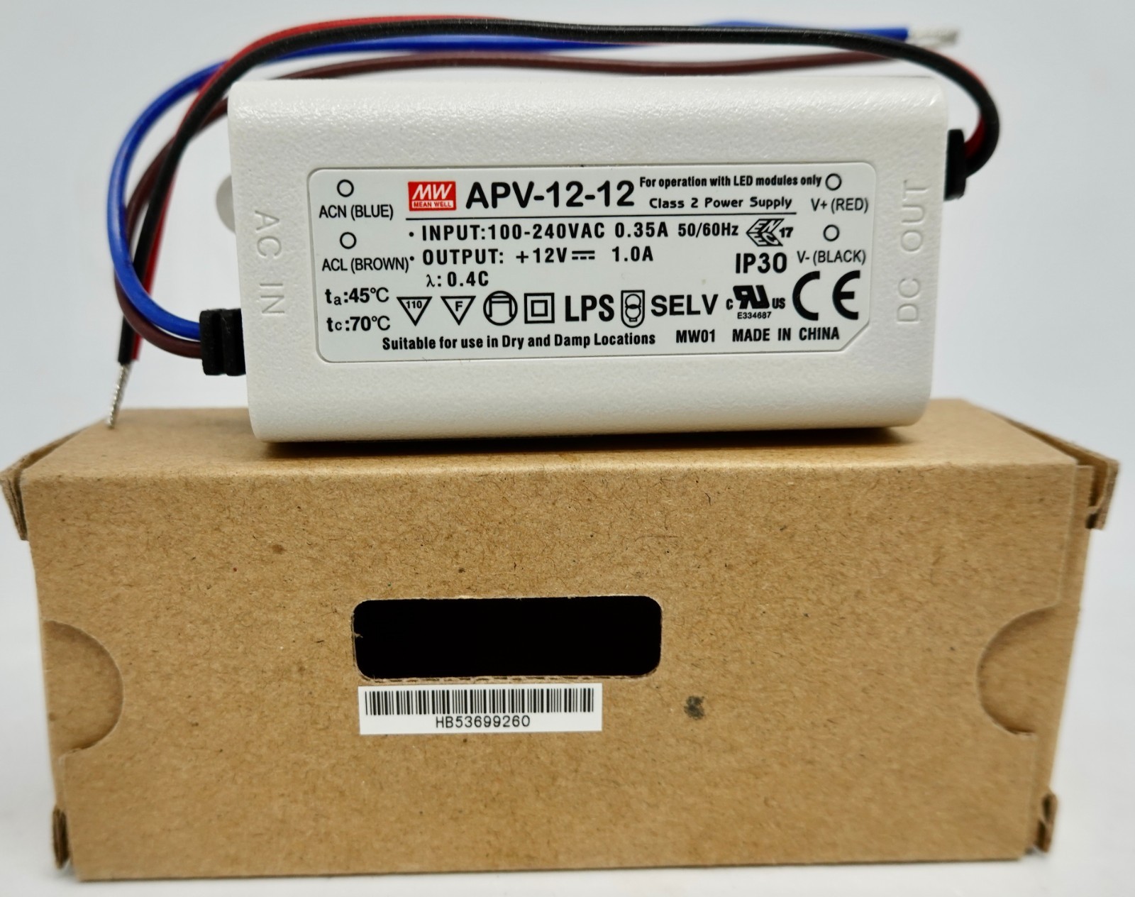 Mean Well APV-12-12 12W Single Output Switching Power Supply  NEW