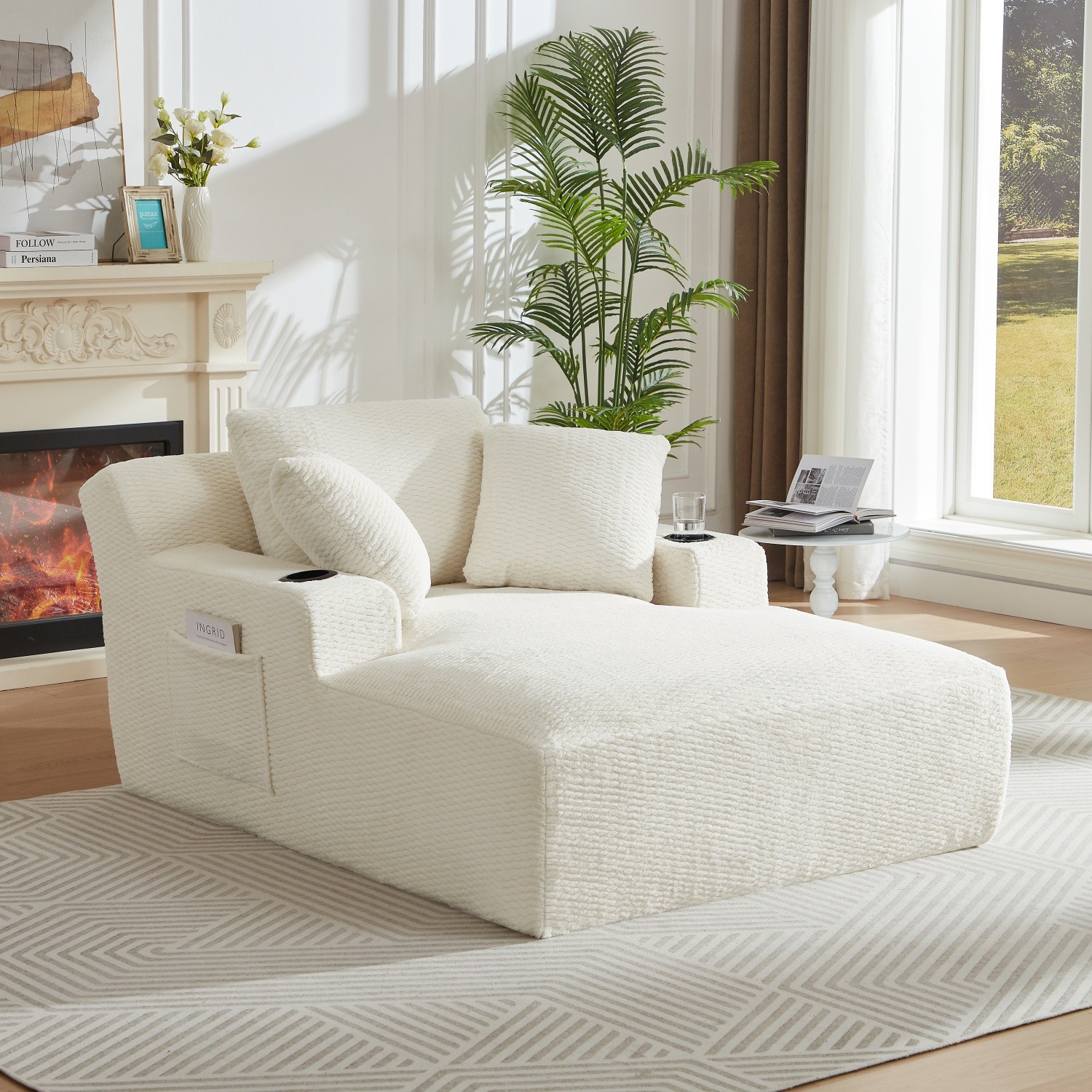 Oversized Sleeper Sofa Chaise Lounge with Floor Armrests No Assembly Required