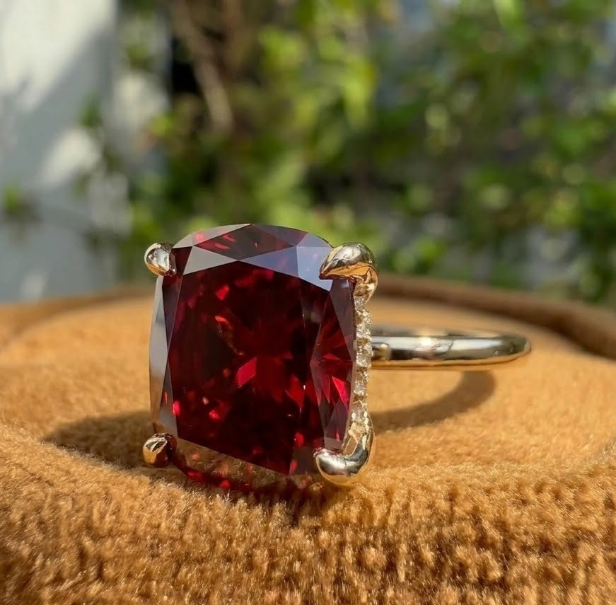 5.00 CT Certified Cushion Cut Red Diamond Ring, Tariffs FREE & Matching Studs.