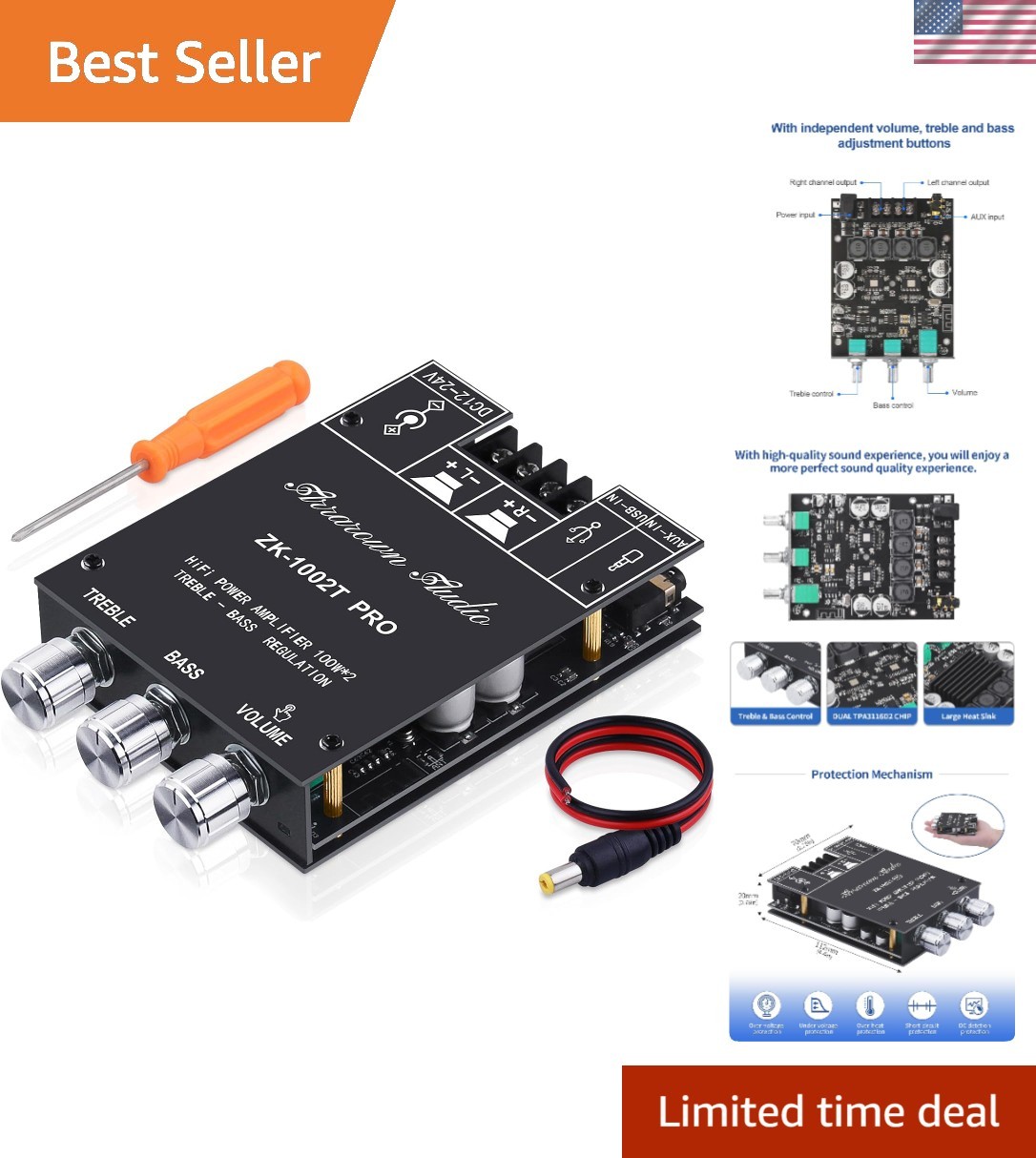 200W Bluetooth 5.0 HiFi Amplifier Board for DIY Speakers - Compact & Powerful