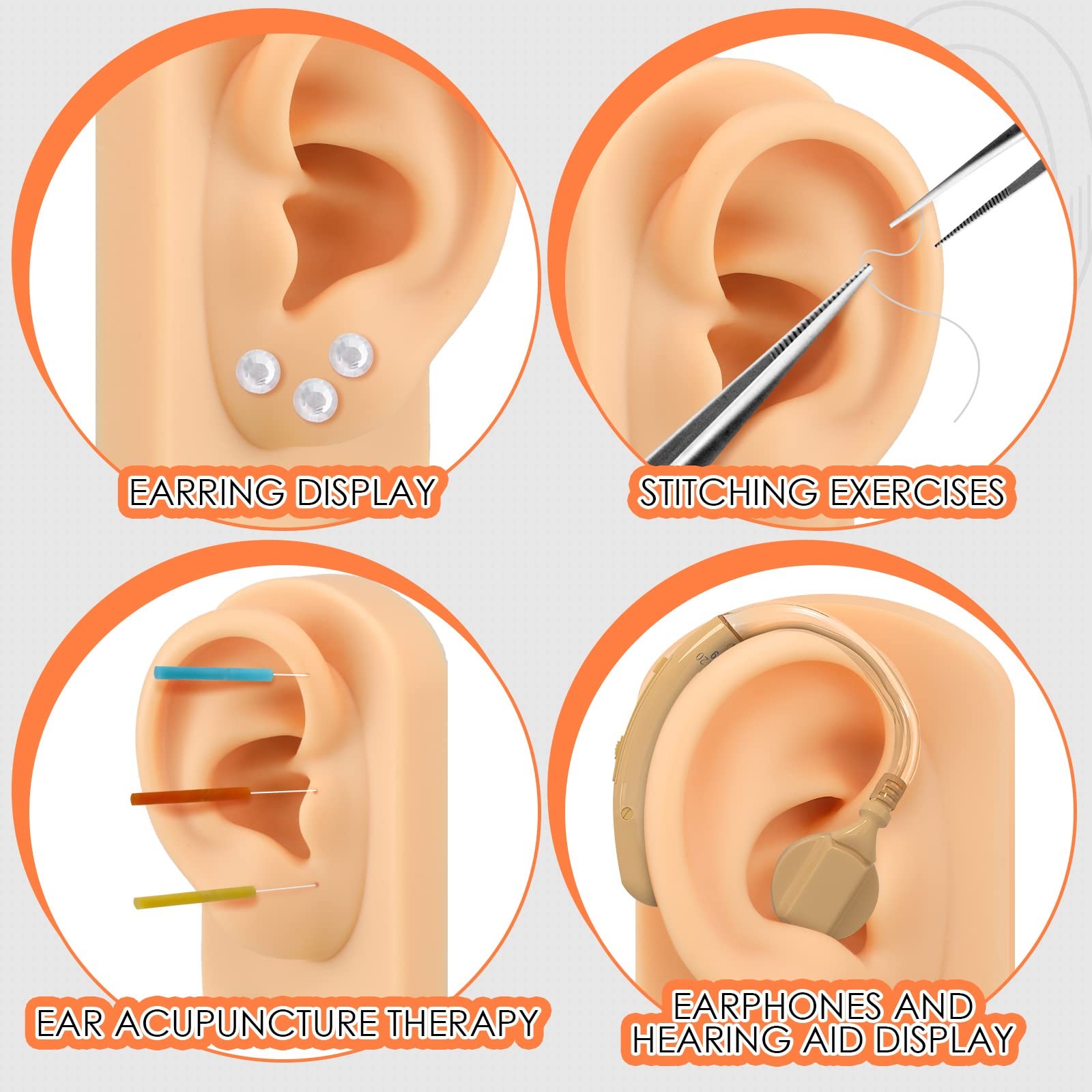 2 Pcs Silicone Ear Model Left and Right Soft Flexible Fake