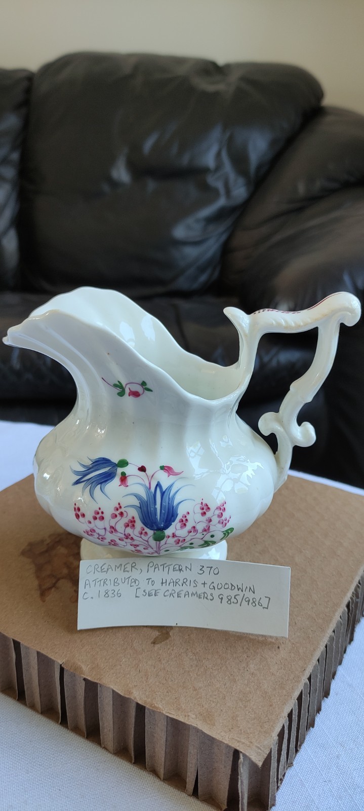 Antique Porcelain Creamer, Pattern 370 Attributed To Harris+Goodwin C.1836