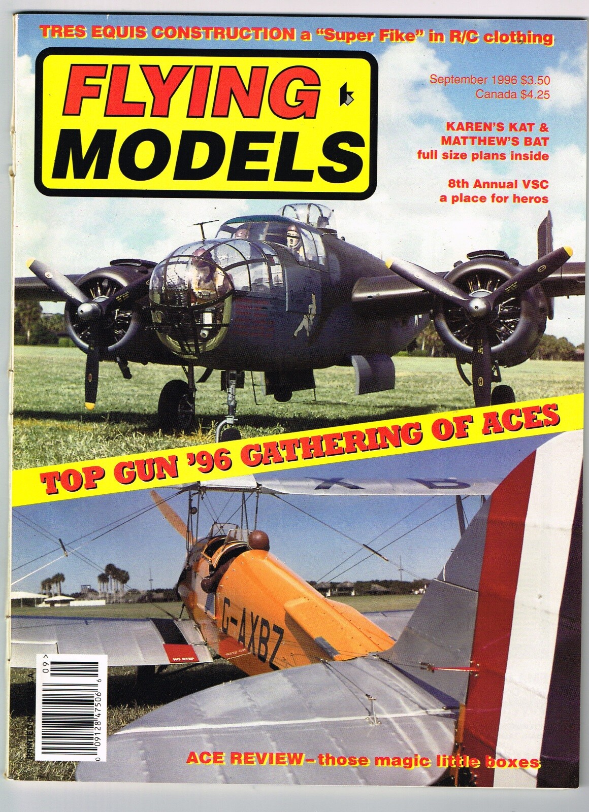 FLYING MODELS Magazine September 1996 Karen's Kat, Matthews Bat: FF rubber stick