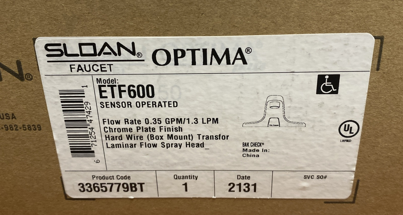 Sloan ETF-600 Electronic Faucet