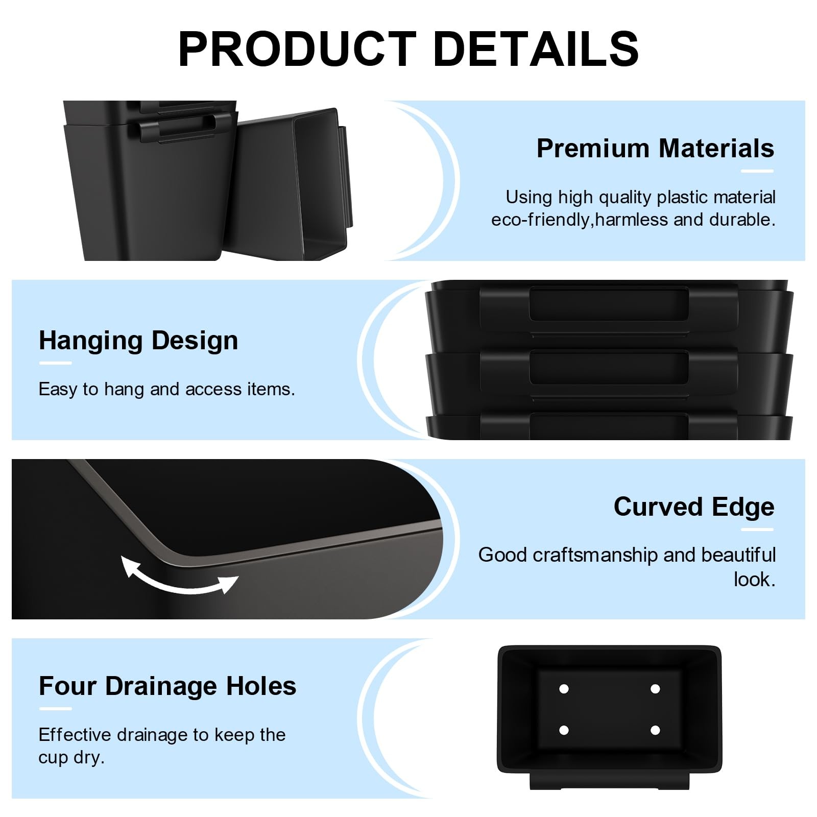6 Pack Rolling Cart Accessories, Black Plastic Hanging Cup Holder for Utility...