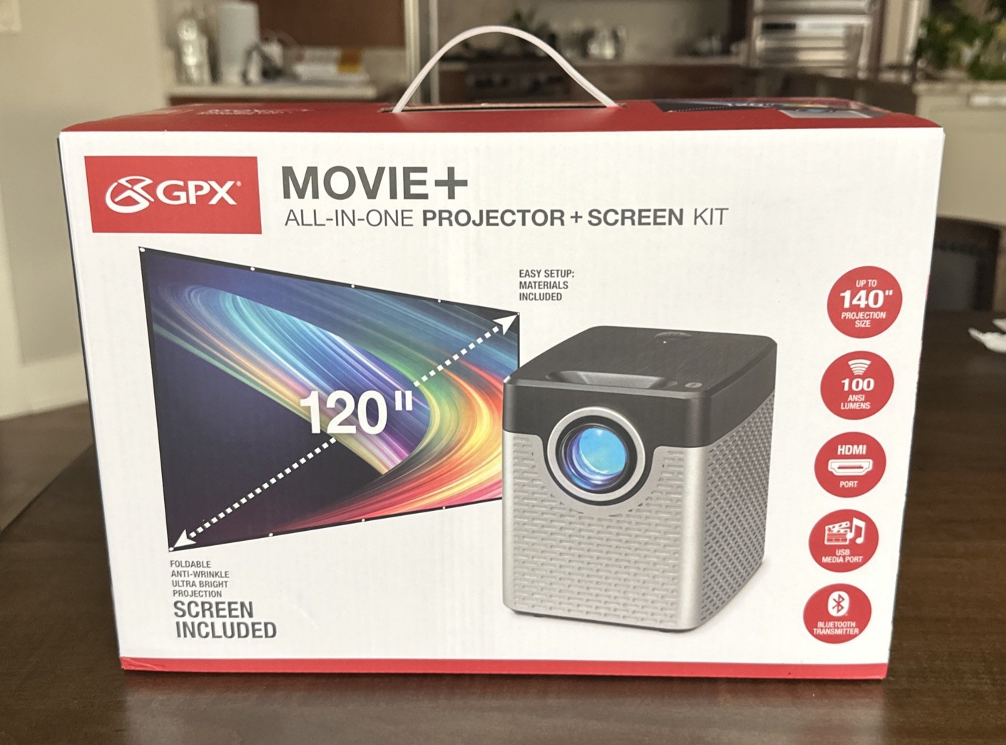 GPX 1280 x 720 All-in-One Movie Projector and Screen Kit with 120" Screen NEW
