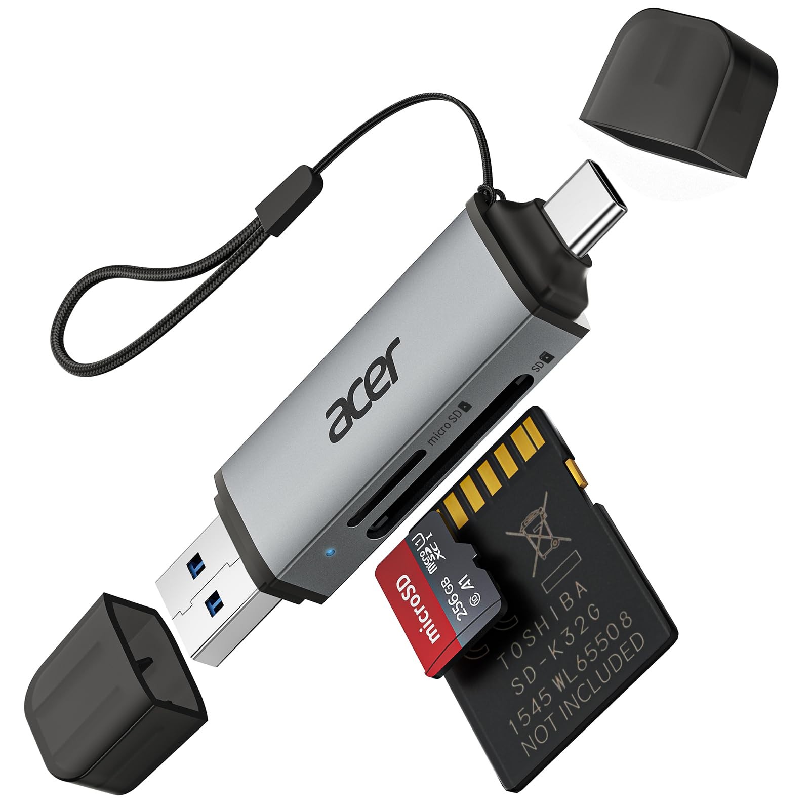 acer SD Card Reader USB C, Dual Slots 3.0 Type C to Micro Grey
