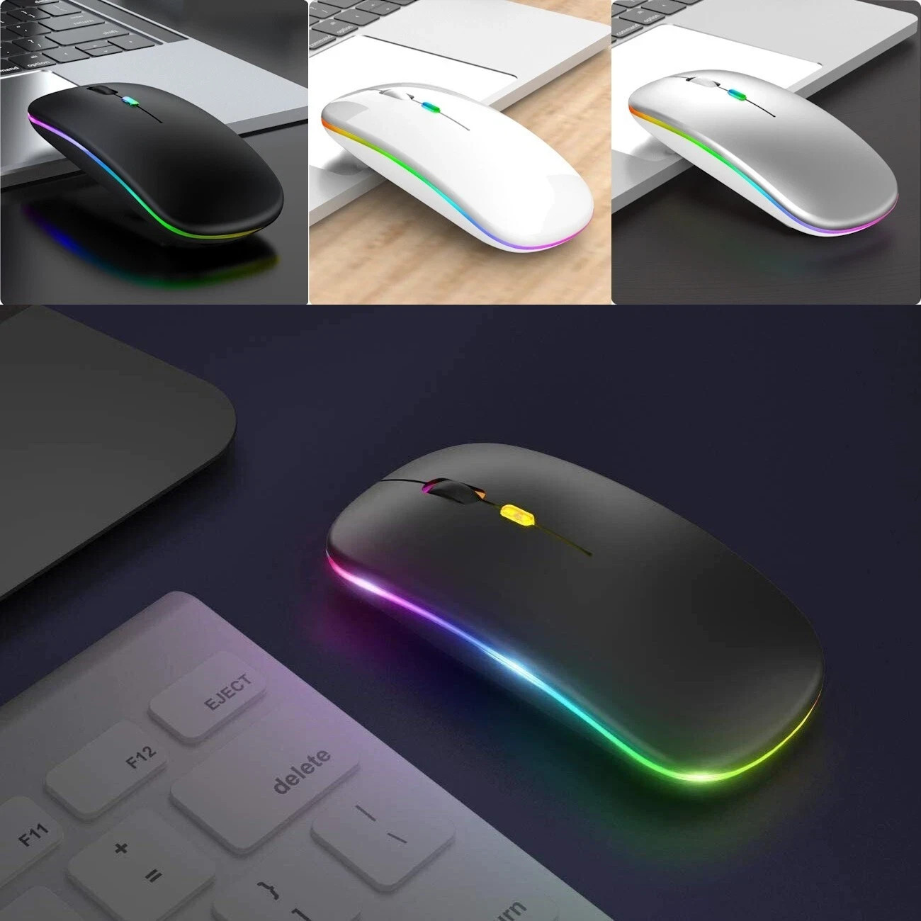 2.4GHz Bluetooth Wireless Optical Mouse USB Rechargeable RGB Mice for PC Laptop