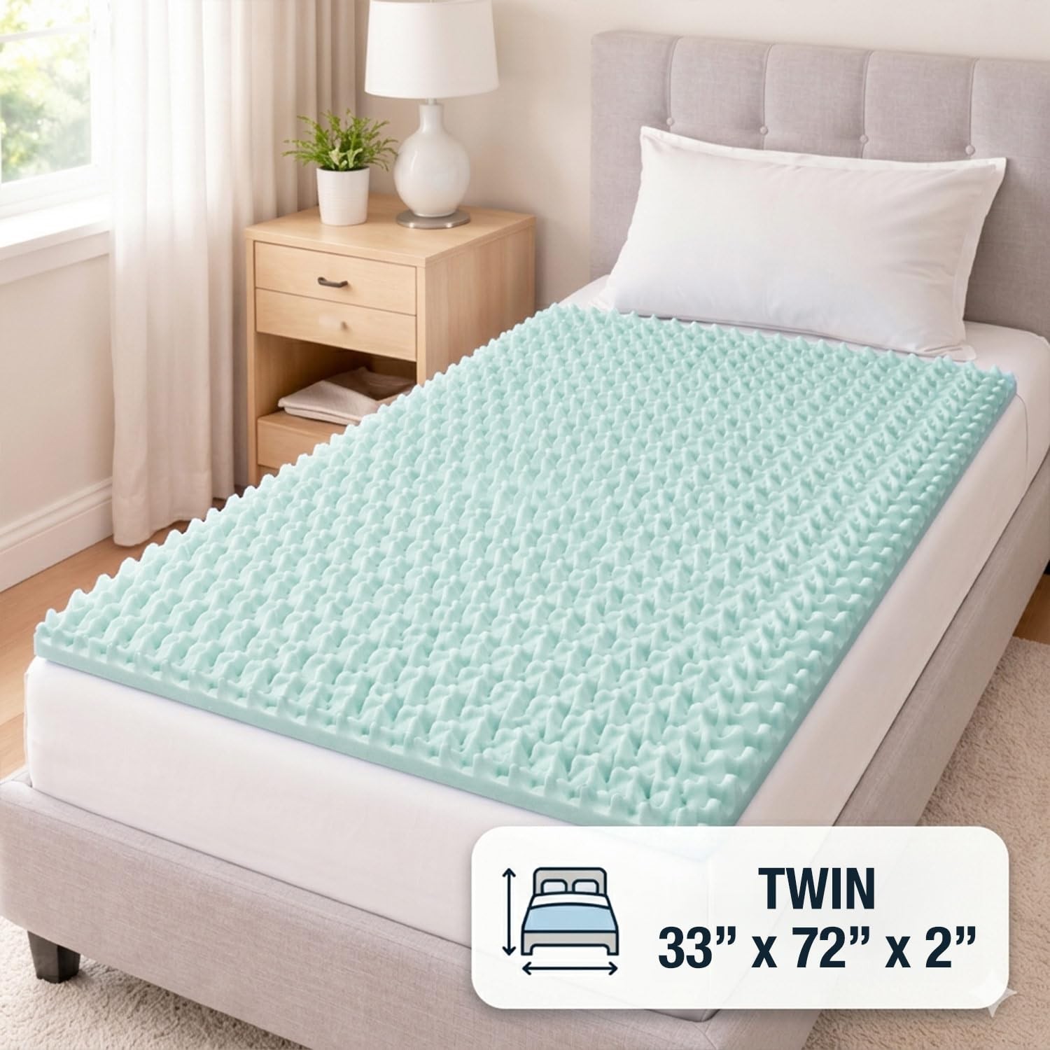 DMI 2-Inch Foam Mattress Topper, Egg Crate Pad for Support, Twin, Blue
