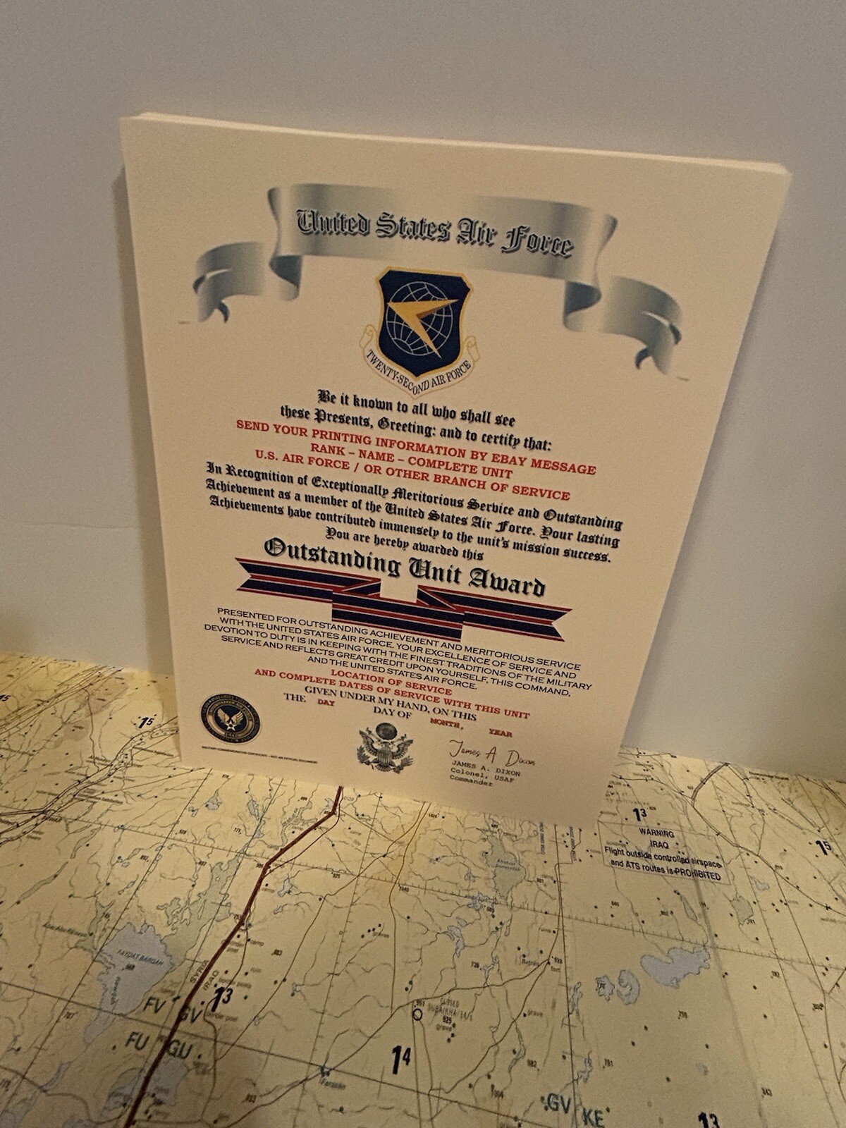U.S. AIR FORCE / TWENTY-SECOND AIR FORCE - OUTSTANDING UNIT AWARD CERTIFICATE