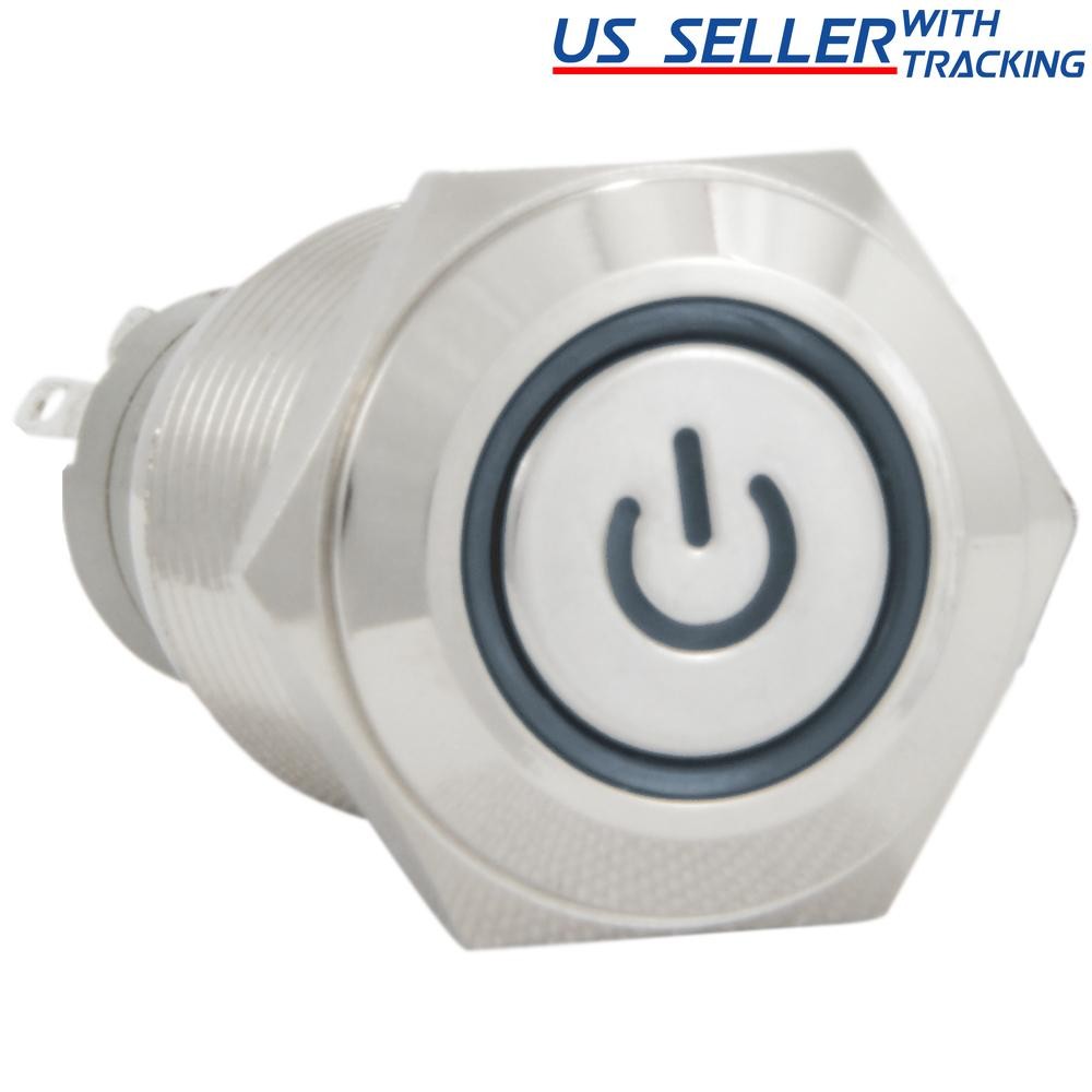 16mm Starter Switch/Boat Horn Momentary Push Button Silver Metal Power LED