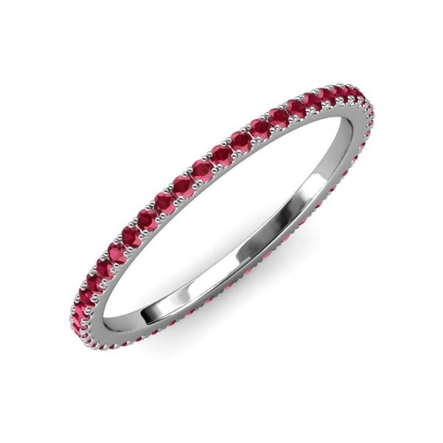 925 Sterling Silver Ruby Round 1.50MM Stackable Full Eternity Band Ring