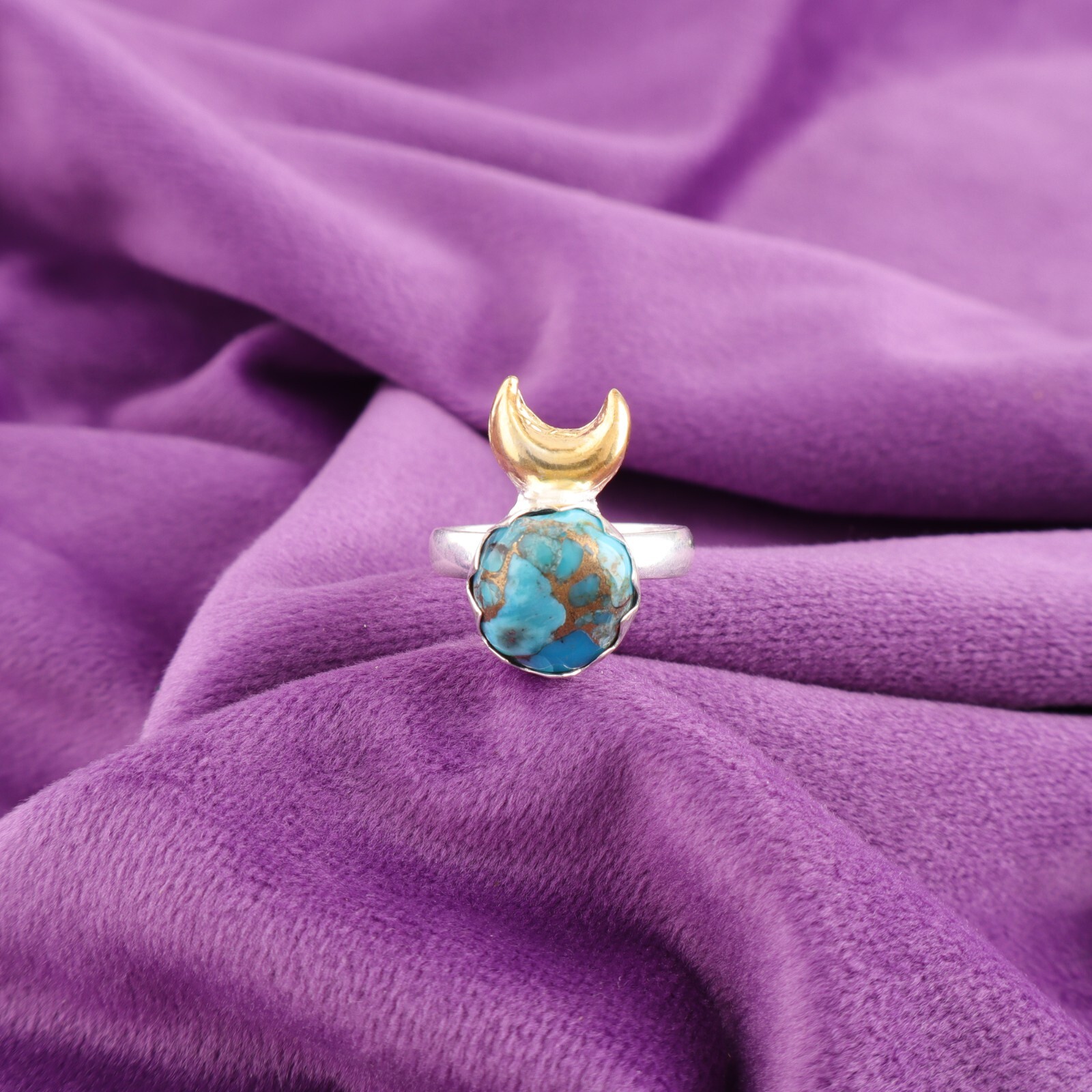 Natural Blue Copper Turquoise Ring Size  925 Silver For Girls