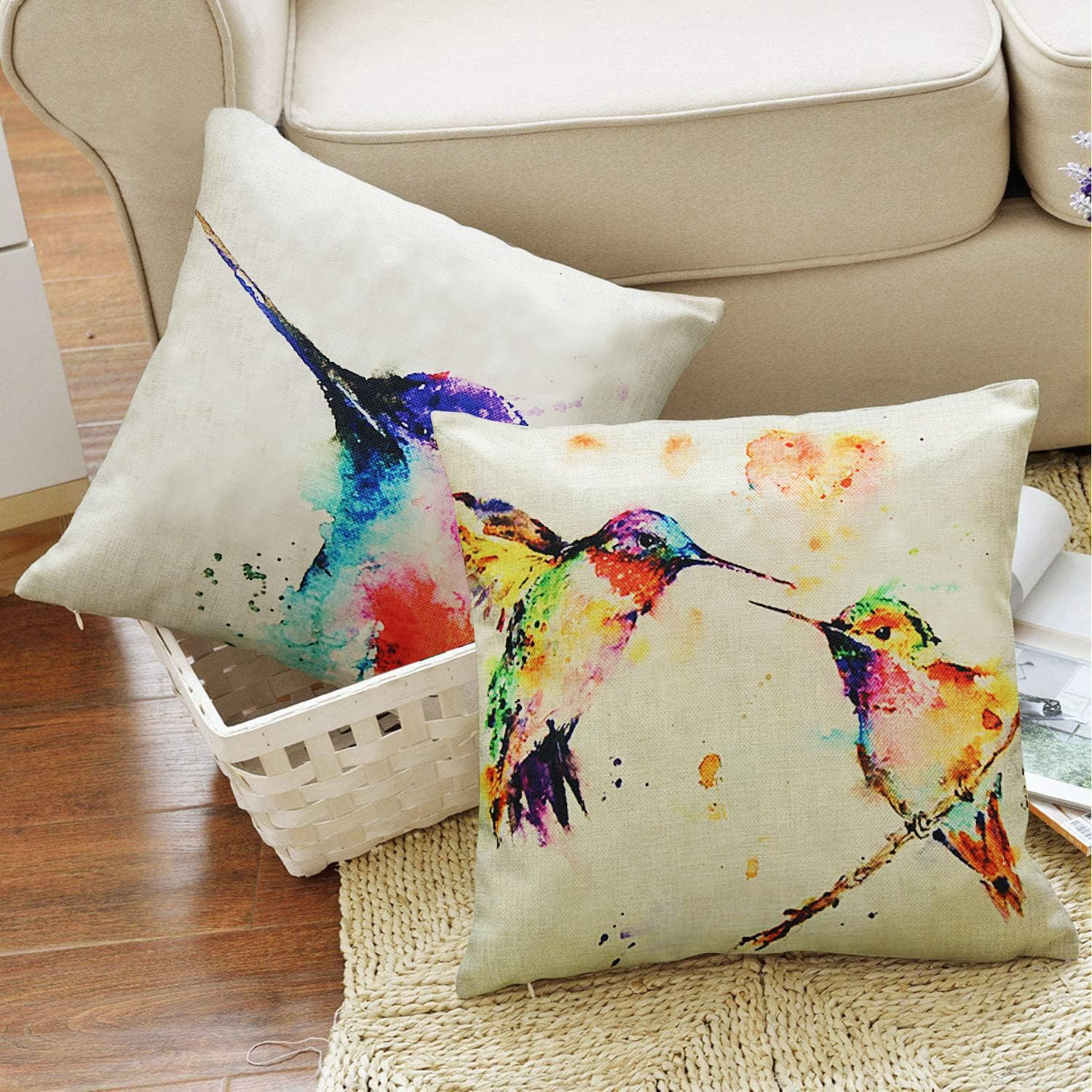 VAKADO Outdoor Throw Pillow Covers 18X18 Set of 4 Summer Spring Hummingbirds Dec