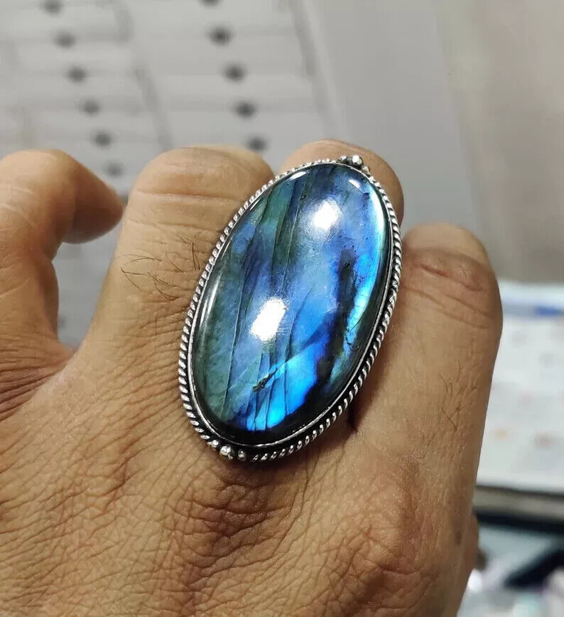 Beautiful Labradorite Gemstone 925 Sterling Silver Handmade Ring All Size R35