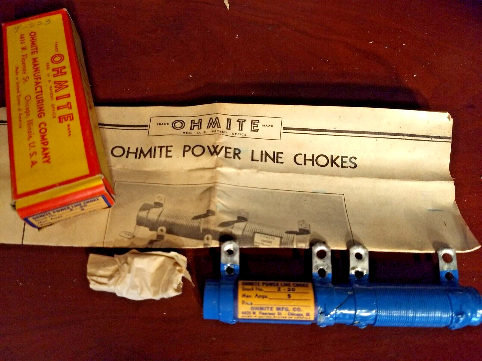 NOS Vintage Ohmite Z-20 Blue Power Line Choke Resistor 5 Amp 13.5 H 0.15 ohm DC