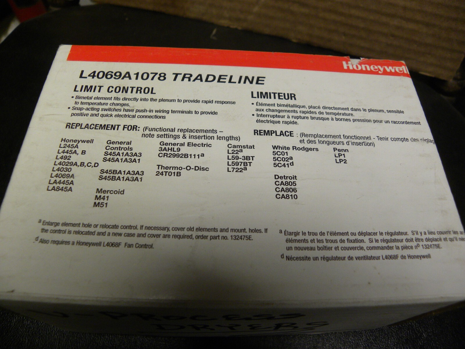 NEW HONEYWELL L4069A 1078 LIMIT CONTROL SWITCH 3" INSERTION