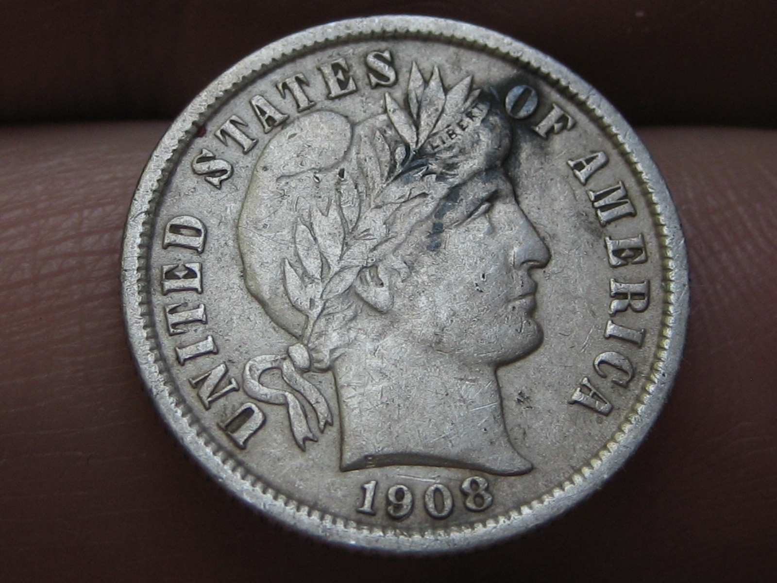 1908 P Silver Barber Dime 10 Cents- Philadelphia, VF/XF Details, Full LIBERTY