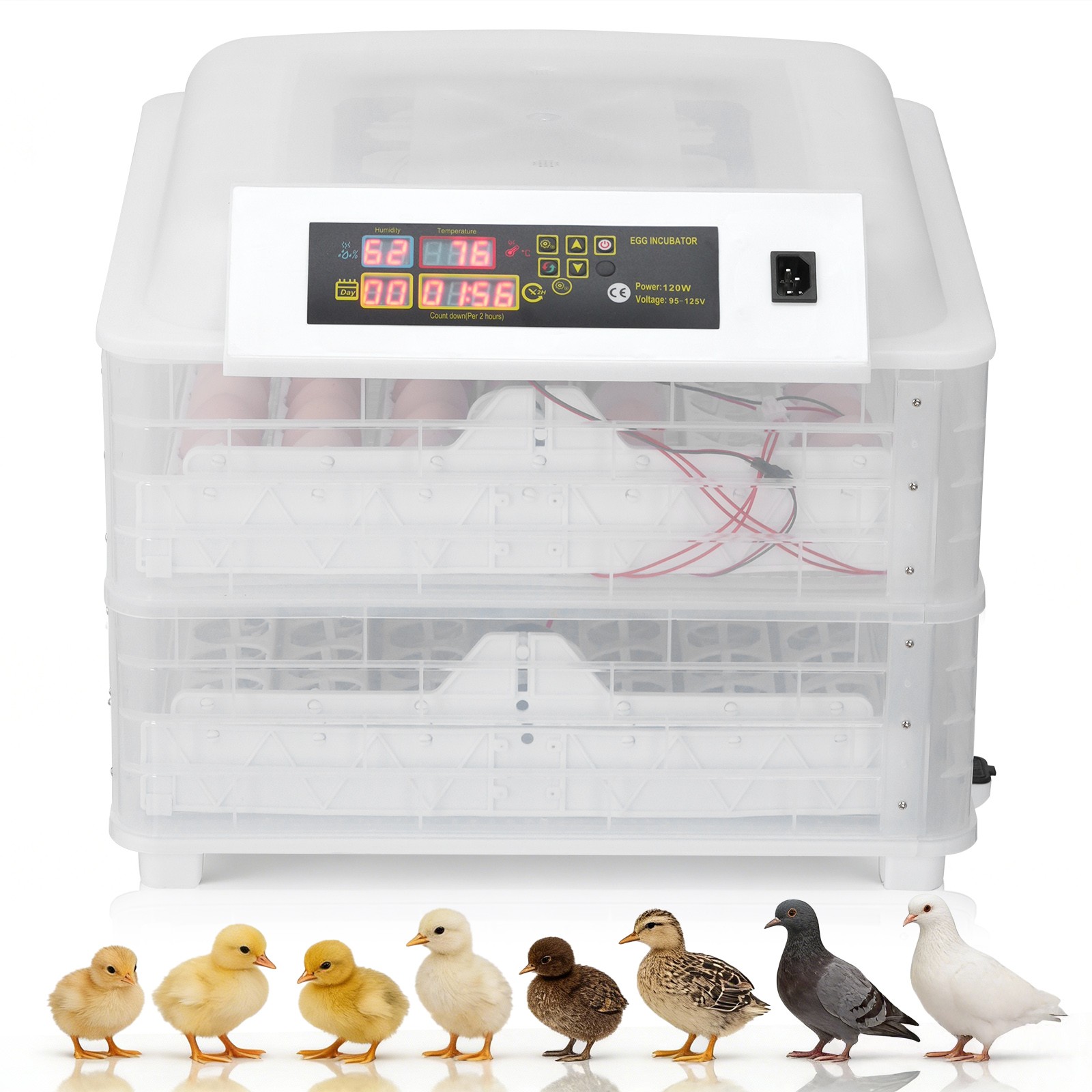 96 Eggs Incubator Poultry Hatching Machine Auto Egg Turning Chicken Duck Parrot