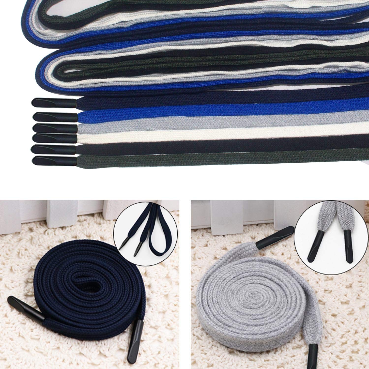 12 Pieces Drawstring Cords Flat Drawstrings with Easy Threaders for Sweatpant...