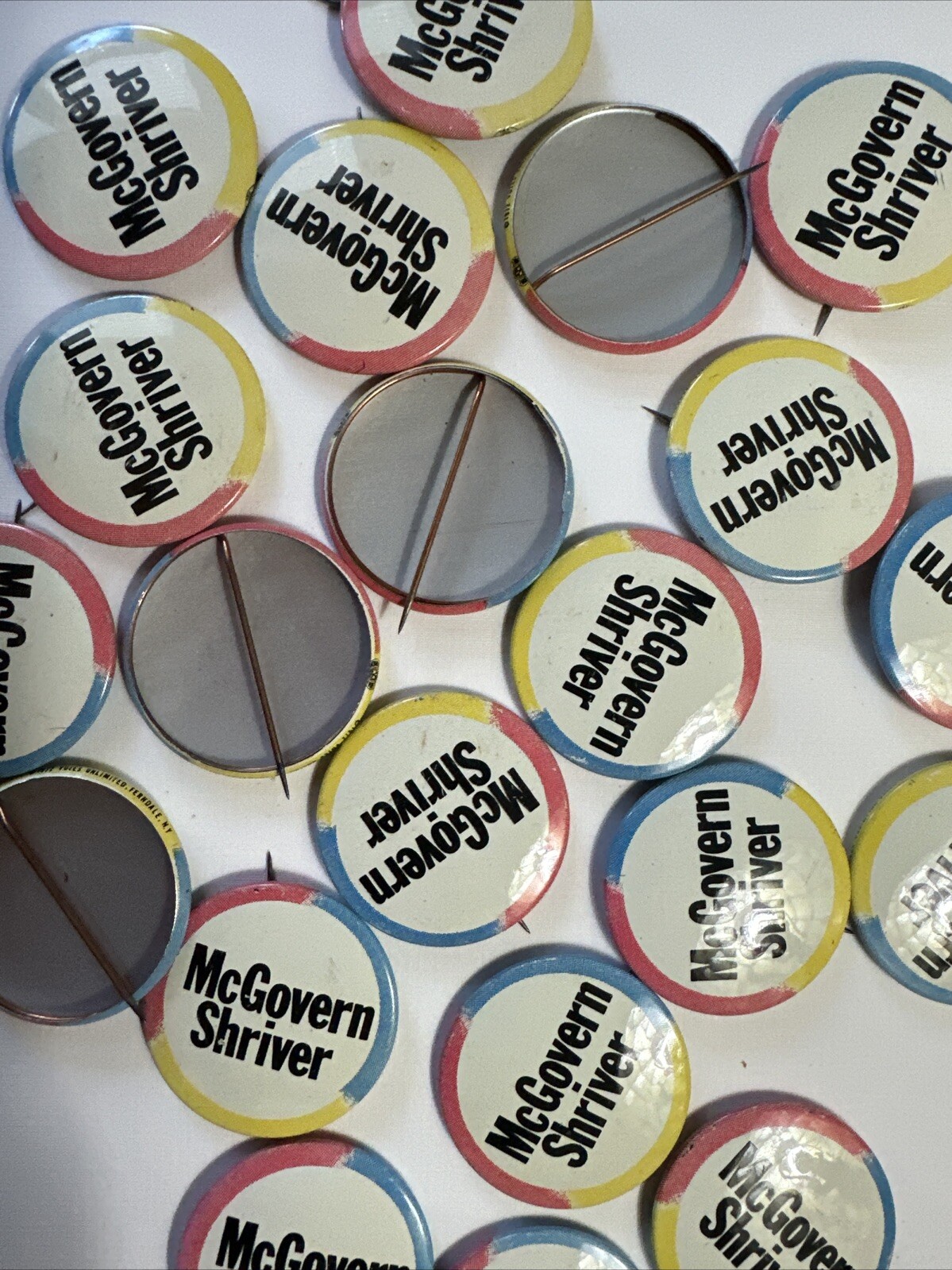 Two Mcgovern Shriver Vintage Multi-Color Pin Buttons