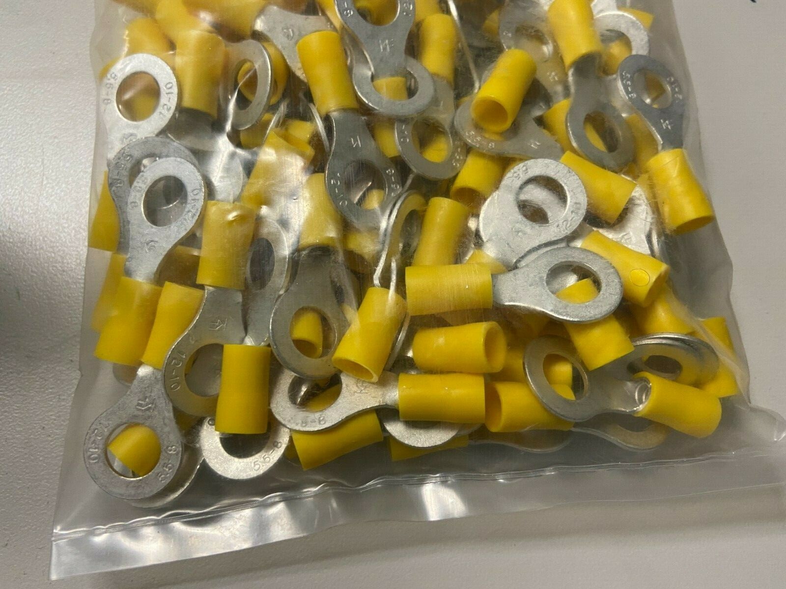 100 insulated Ring Terminal wire Connector Yellow 12-10 GA AWG Gauge 5/16 Hole